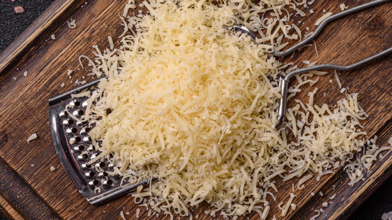 Top view of grated Parmesan cheese