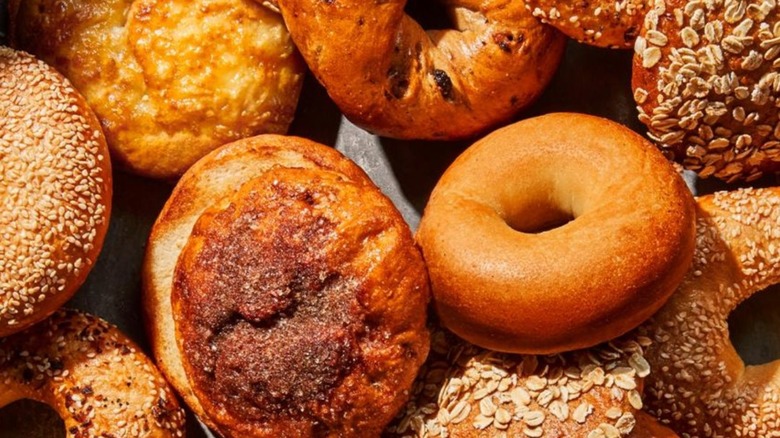 Pile of assorted bagels from panera