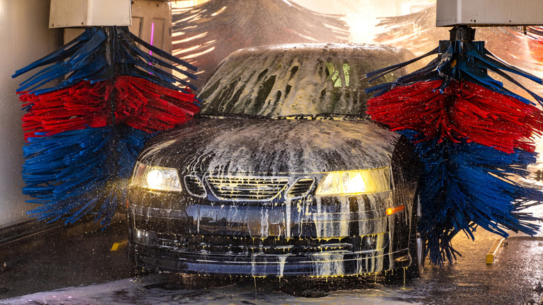 Car going through a simple automated car wash