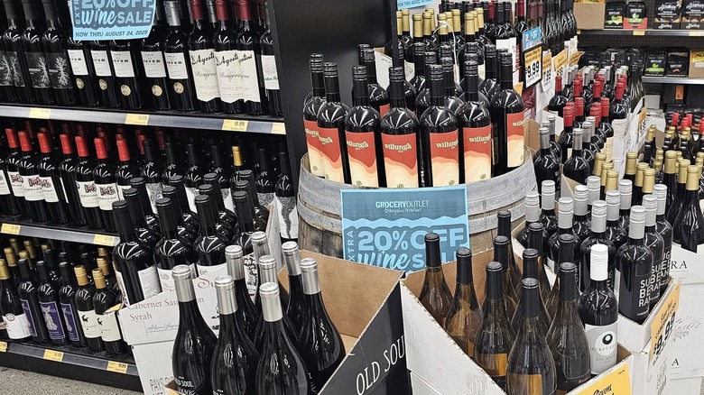 Wines lined up in Grocery Outlet store