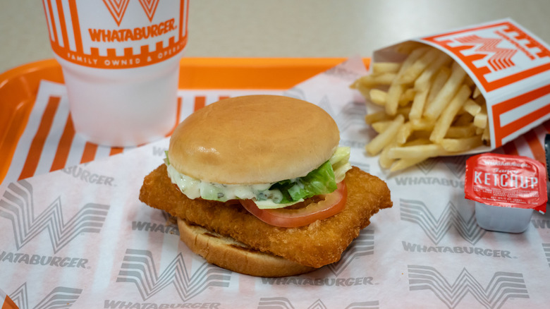 Sandwich, fries, and drink from Whataburger.