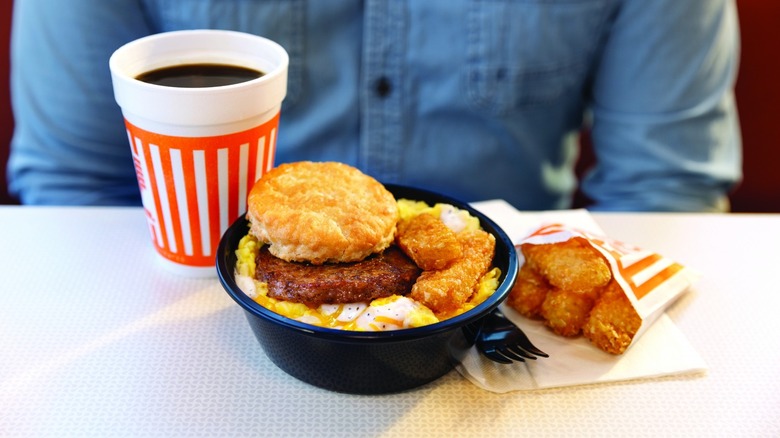 A close-up of a Whataburger breakfast spread.