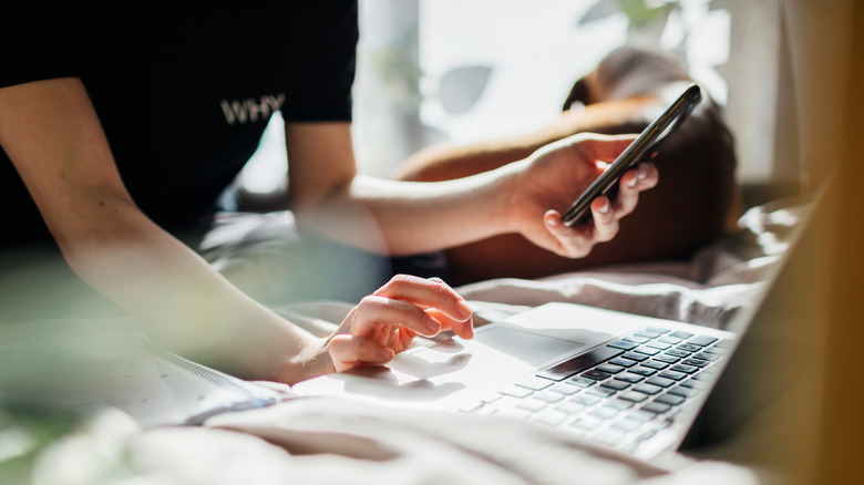 logging into phone to check apps