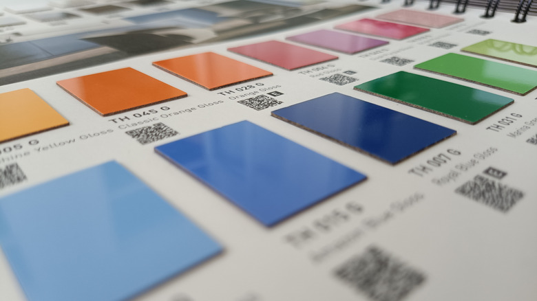 Swatches of glossy laminate materials in solid colors