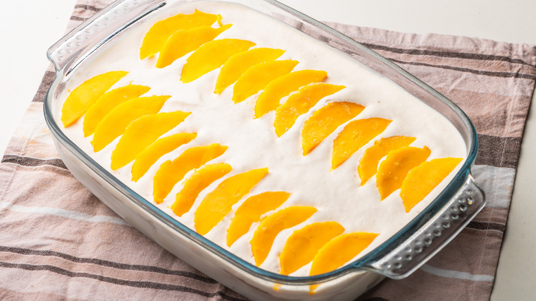 Filipino mango graham float on a towel