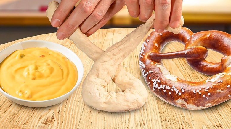 pretzel dough, pretzel, mustard