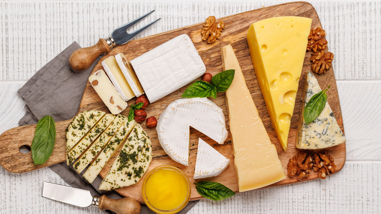 Plate of variety of cheeses