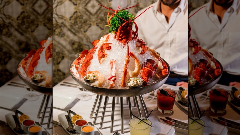 Seafood tower on table at Ruth's Chris Steakhouse