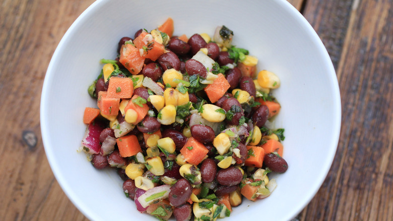 Topview of a chopped bean and corn salad