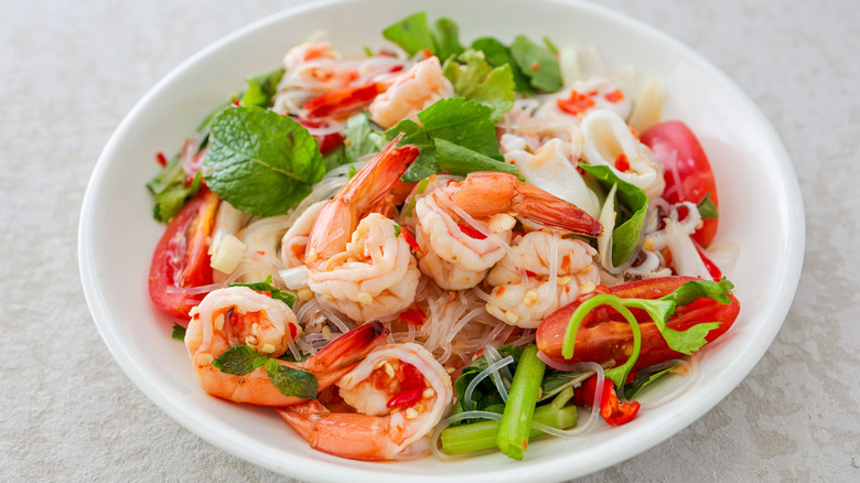 Spicy shrimp salad with vermicelli glass noodles