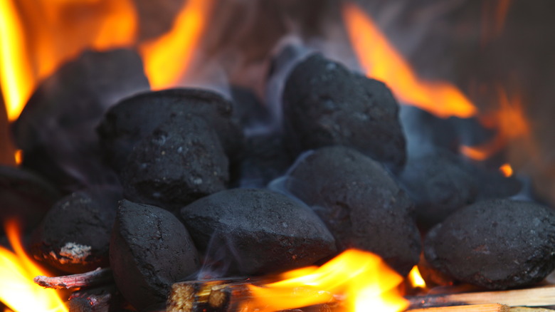 Charcoal briquettes burning