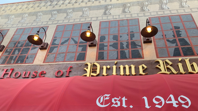 House of Prime Rib's entrance and sign in red and gold letters
