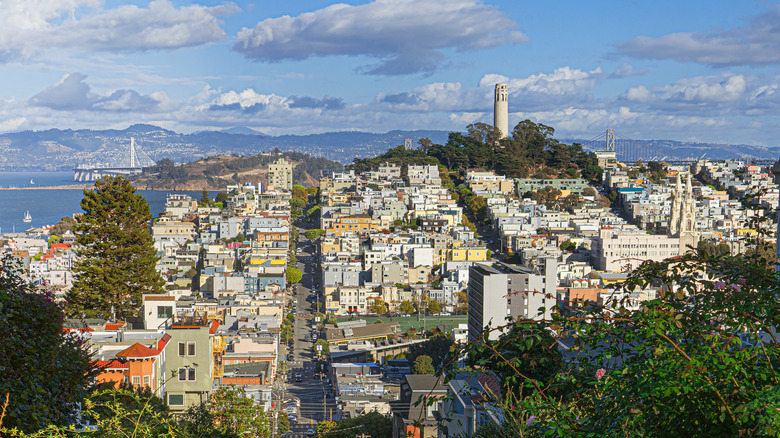 High view of San Francisco under a partly cloudy sky