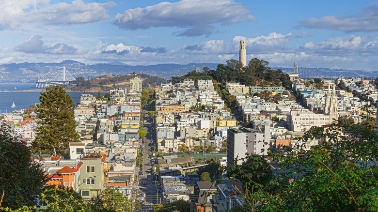 High view of San Francisco under a partly cloudy sky