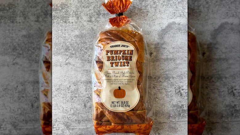 Trader Joe's Pumpkin Brioche Twist on textured surface