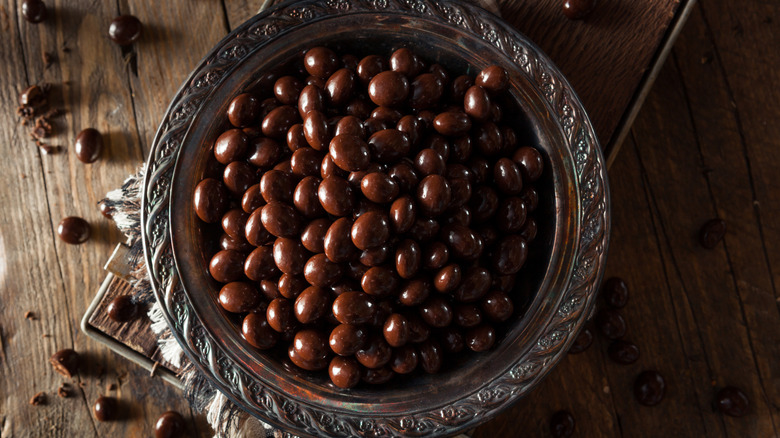 Bowl of chocolate-covered espresso beans