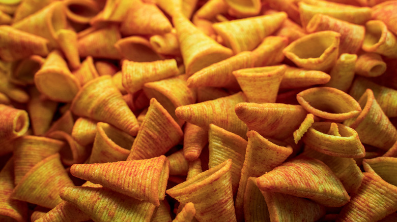 A zoomed in image of a pile of Bugles.