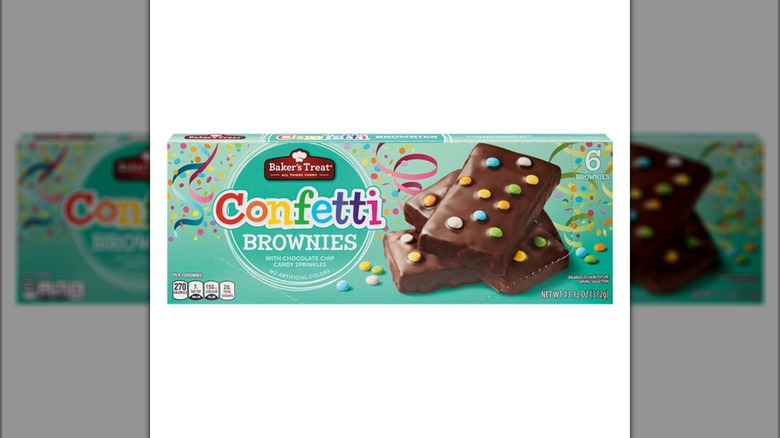 Package of Aldi's Baker's Treat Confetti Brownies