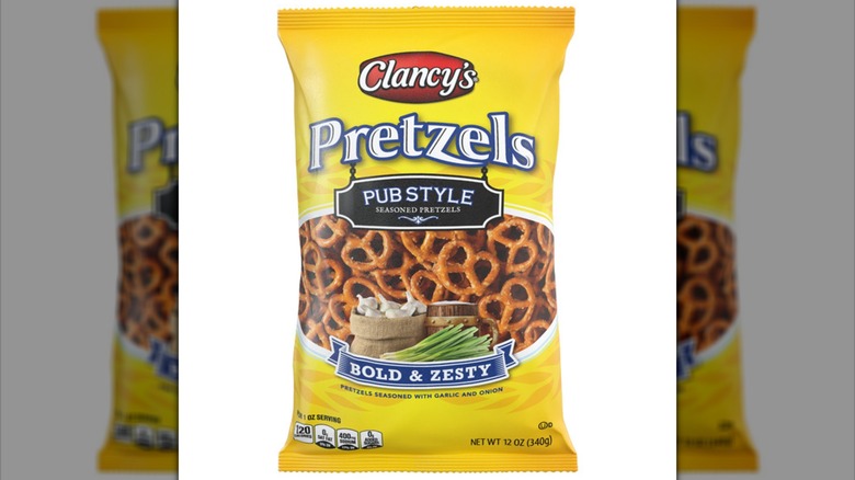 Package of Clancy's Pub Style Pretzels that's sold at Aldi