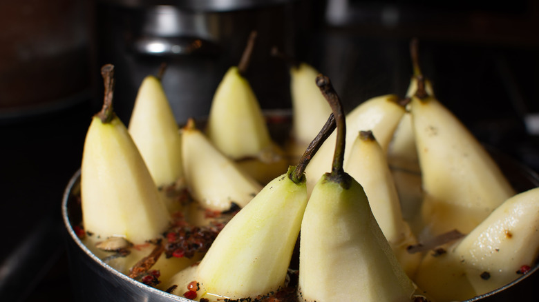 Pear syrup cooking on the stove