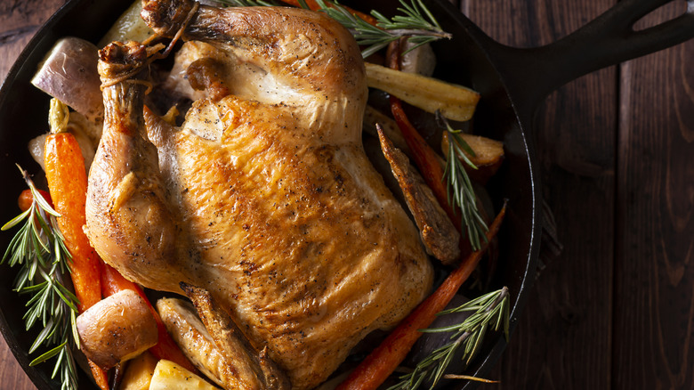Roasted Chicken in Cast Iron Skillet with Roasted Root Vegetables