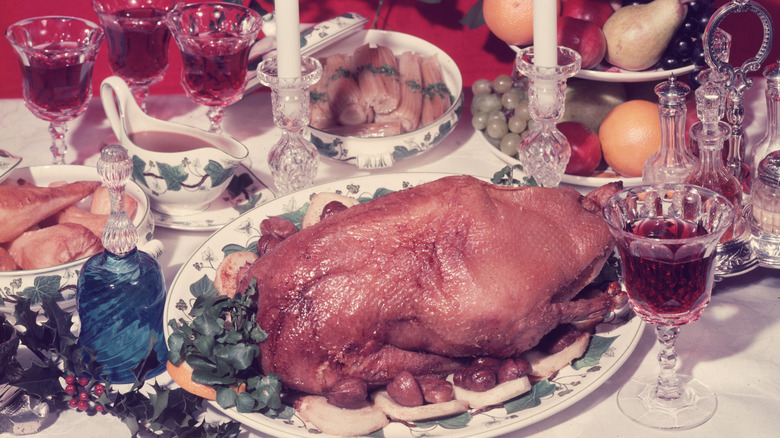a vintage photo of a turkey dinner for christmas