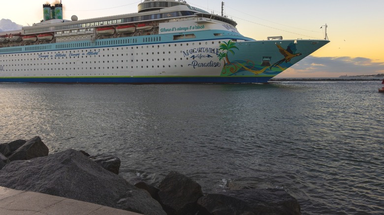 Margaritaville Paradise cruise ship sailing at eveningtime
