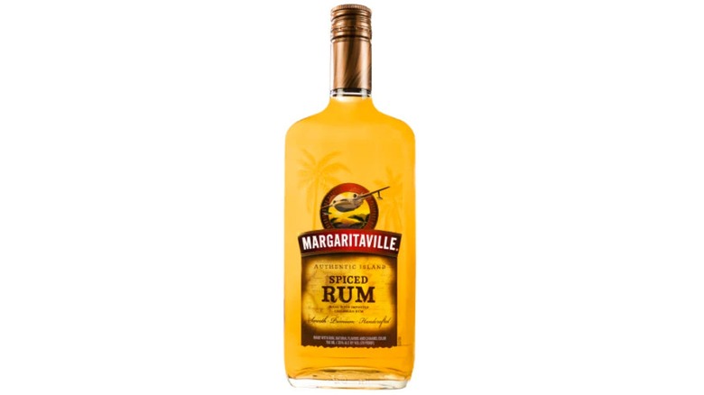 Bottle of Margaritaville spiced rum on white background