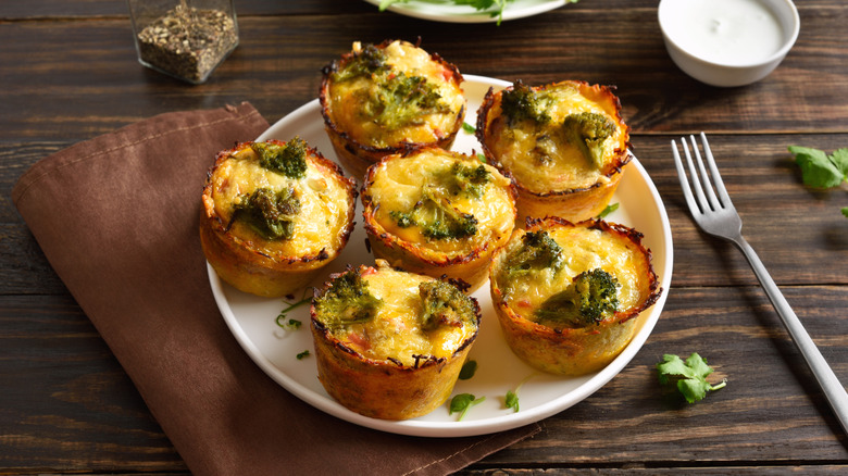 Broccoli and cheese muffins on plate