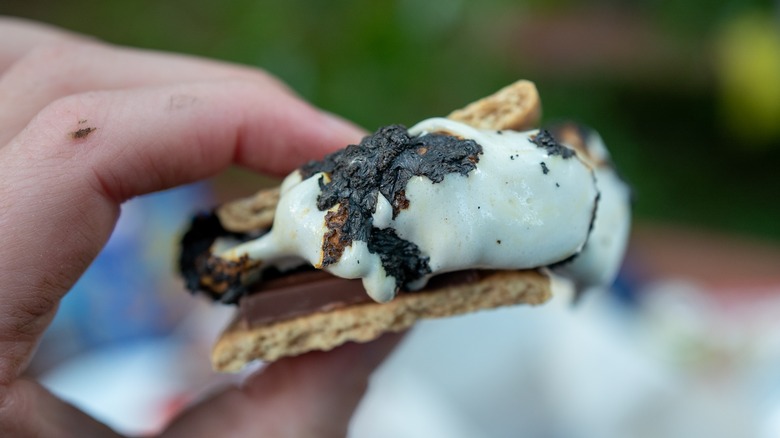 Closeup of freshly made campfire s'mores