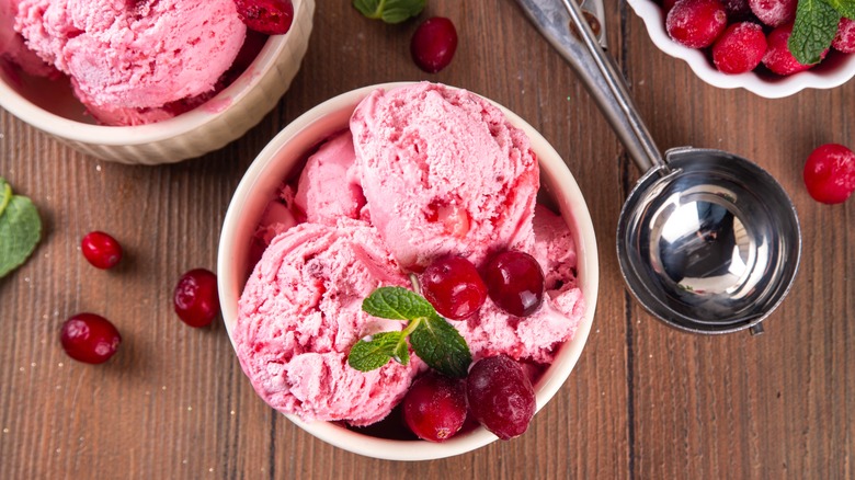 Homemade cranberry sauce ice cream