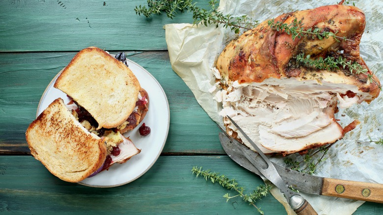 Homemade Thanksgiving sandwich with cranberry sauce mayo
