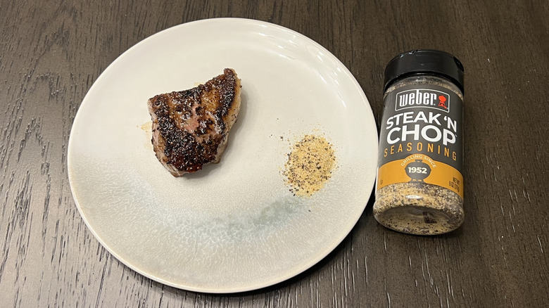 Weber Steak 'N Chop seasoning on steak.