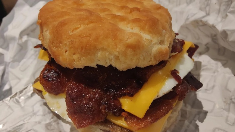 Breakfast Baconator on a biscuit