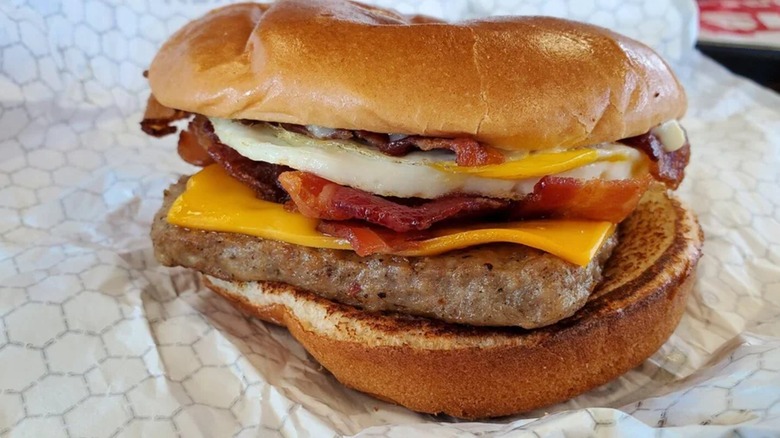 Breakfast Baconator on top of its wrapper