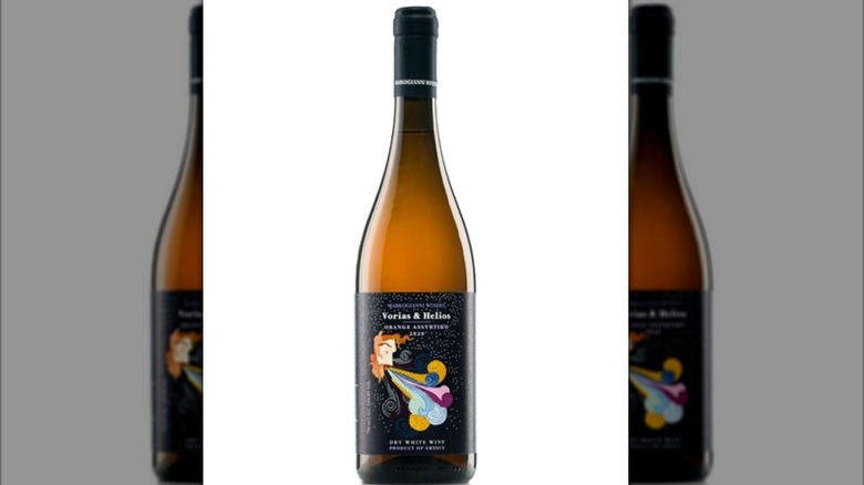 wine bottle from Markogianni Winery against white background