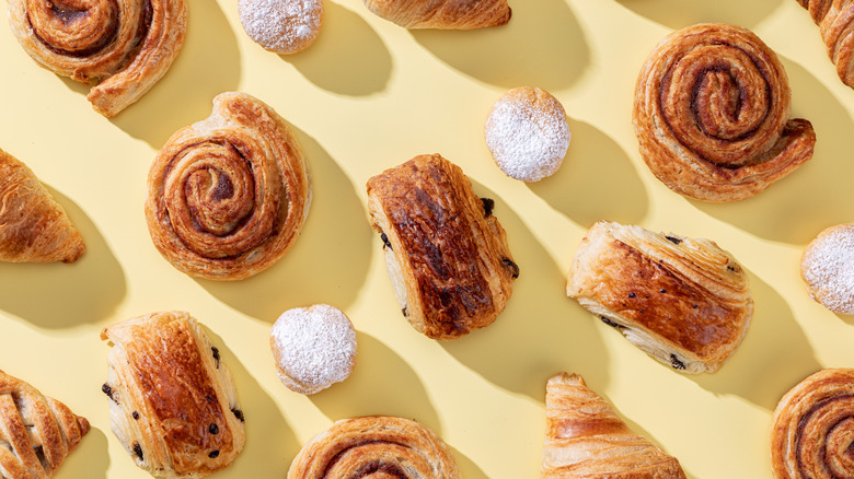 Selection of pastries on a yellow background