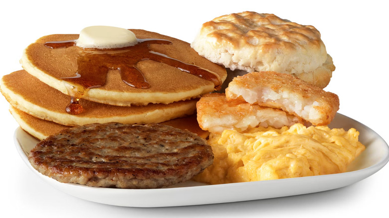 A product shot of the Big Breakfast with Hotcakes meal from McDonald's
