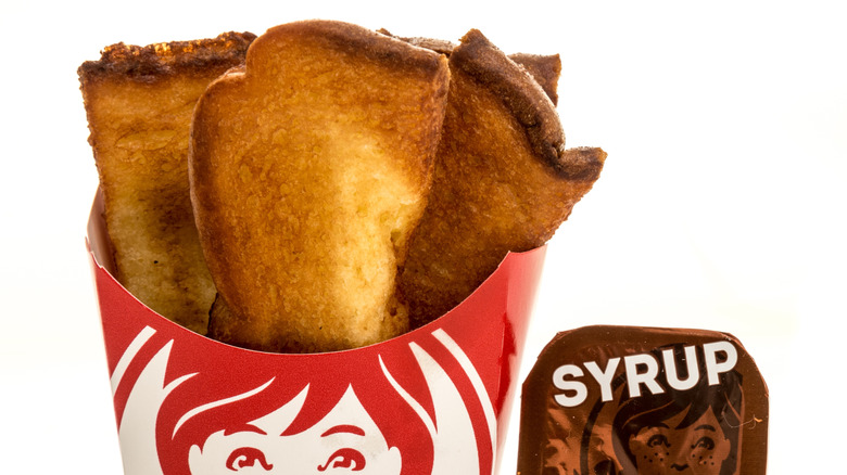 The French toast sticks and a packet of syrup from Wendy's