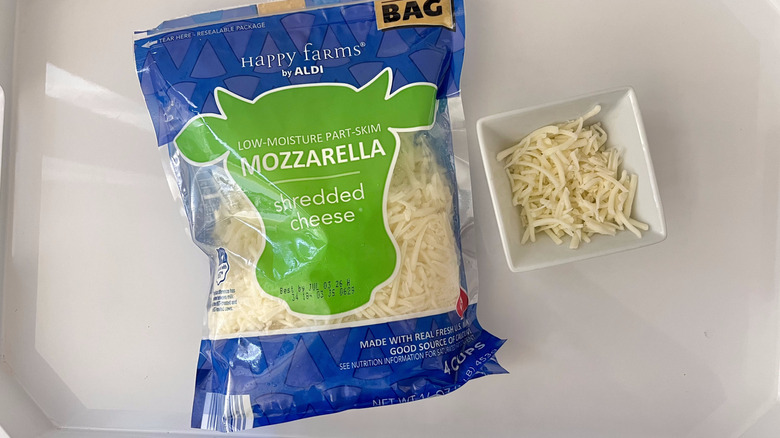 Top view of shredded mozzarella