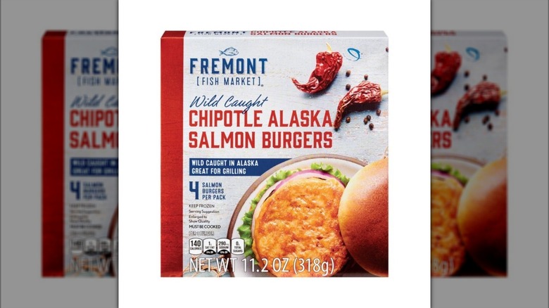 Box of Fremont Fish Market Chipotle Salmon Burgers from Aldi