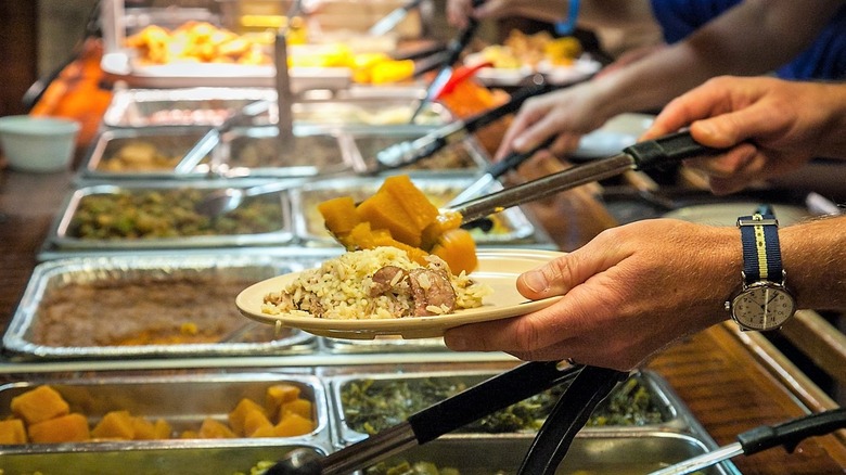 The buffet at Shuler's, with guests filling their plates