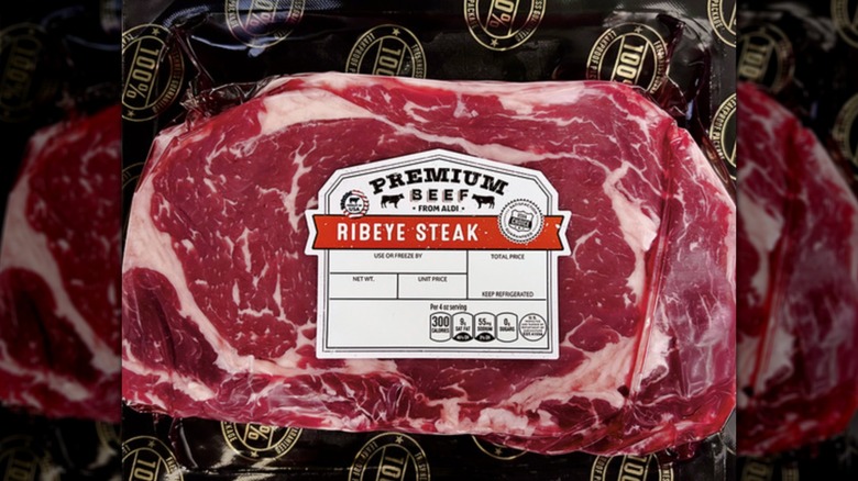 Premium beef ribeye steak from Aldi