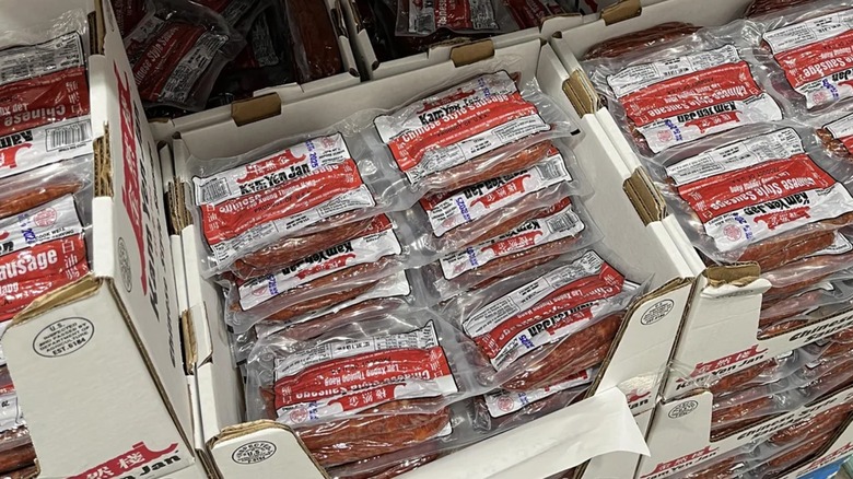 Kam Yen Jan Chinese Style Sausage in boxes at Costco