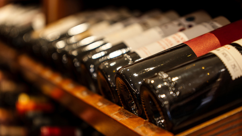 Bottles of wine on rack