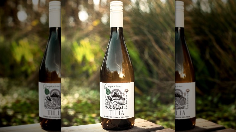 bottle of white wine outside