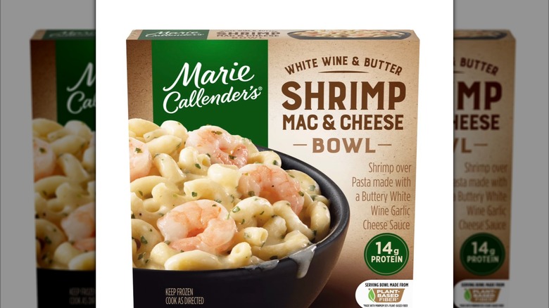 Container of Marie Callender's White Wine & Butter Shrimp Mac & Cheese Bowl
