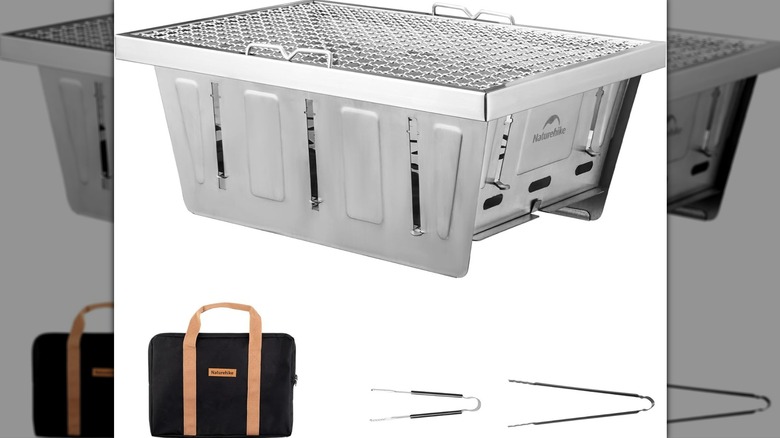 Naturehike camping charcoal grill for IGT table with two sets of tongs and carrying case
