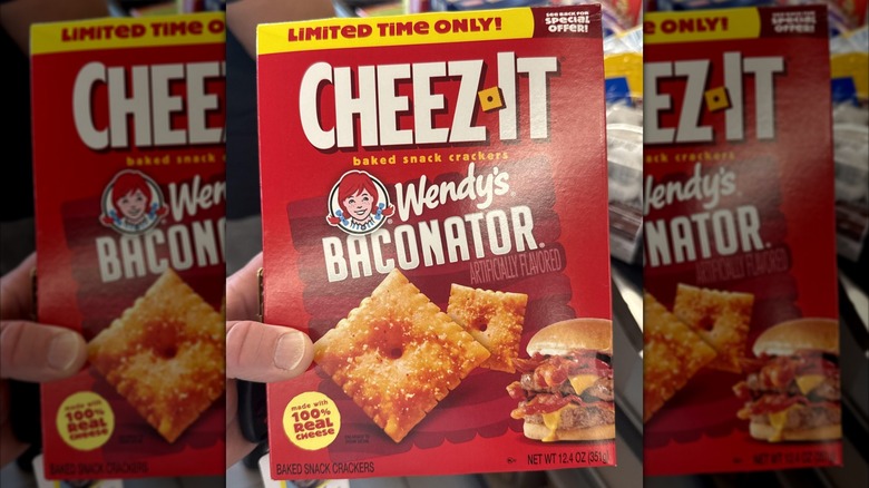 hand holding box of Wendy's Baconator flavor Cheez-Its
