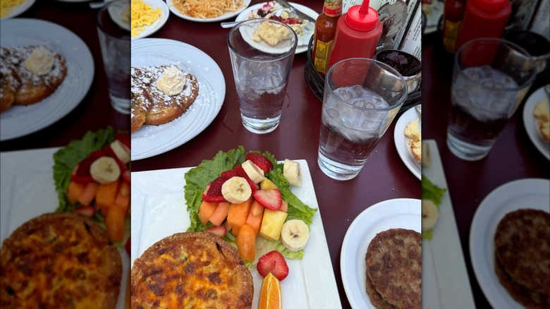 Breakfast food in Utah on maroon table